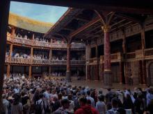 Students visiting the restored Globe Theater to view “As You Like It” and “Hamlet."